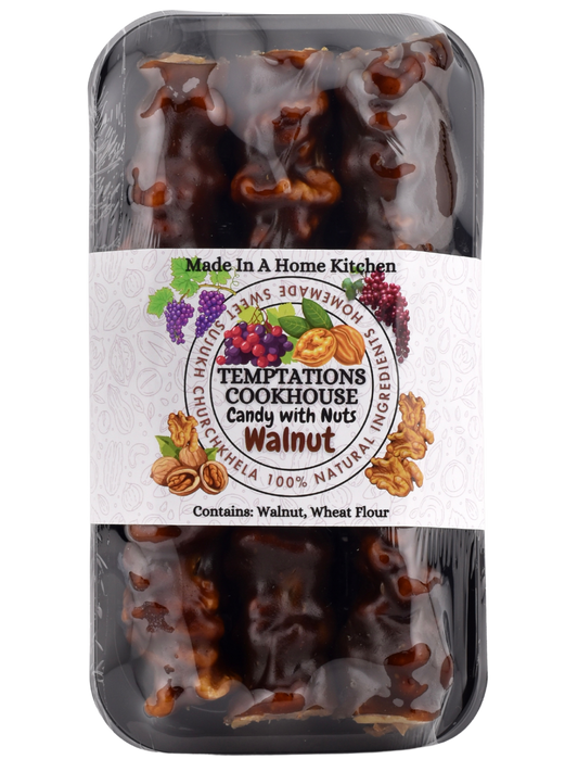 Walnut – The Classic Sweet Sujukh (Churchkhela / Cevizli Sucuk)
Looking for the original? This is the one that started it all. Our Walnut Sweet Sujukh is a true tribute to the classic Churchkhela (aka Cevizli Sucuk) — a time-honored treat with roots in Armenian, Georgian, and Middle Eastern kitchens.
Each strand is carefully hand-strung with whole walnuts, dipped in thick, rich grape molasses, and lightly sweetened with natural sugar. It’s chewy, nutty, slightly tangy, and completely addictive.
💬 Think