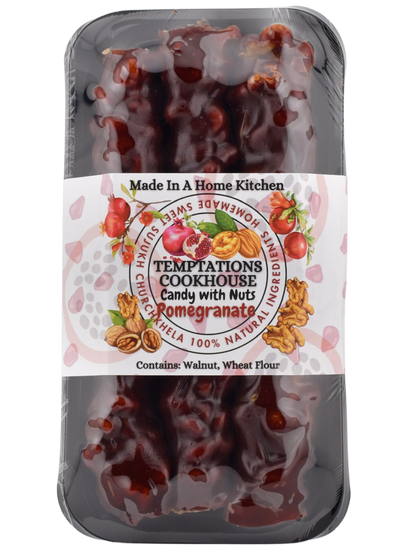 Pomegranate – Sweet &amp; Sour Churchkhela Delight

This one’s got a twist! Our Pomegranate Sweet Sujukh puts a zingy spin on the classic Churchkhela with a tangy pomegranate molasses coating. Inside, you’ll still find the familiar crunch of premium walnuts, but each bite is brightened by the sweet-sour burst of real pomegranate.

💬 Think sour patch kids grew up, went natural, and traveled to the Caucasus.

A bold, fruity snack that wakes up your taste buds — and makes an amazing pairing with wine, tea, or