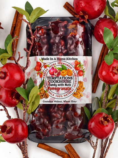 Pomegranate – Sweet &amp; Sour Churchkhela Delight

This one’s got a twist! Our Pomegranate Sweet Sujukh puts a zingy spin on the classic Churchkhela with a tangy pomegranate molasses coating. Inside, you’ll still find the familiar crunch of premium walnuts, but each bite is brightened by the sweet-sour burst of real pomegranate.

💬 Think sour patch kids grew up, went natural, and traveled to the Caucasus.

A bold, fruity snack that wakes up your taste buds — and makes an amazing pairing with wine, tea, or