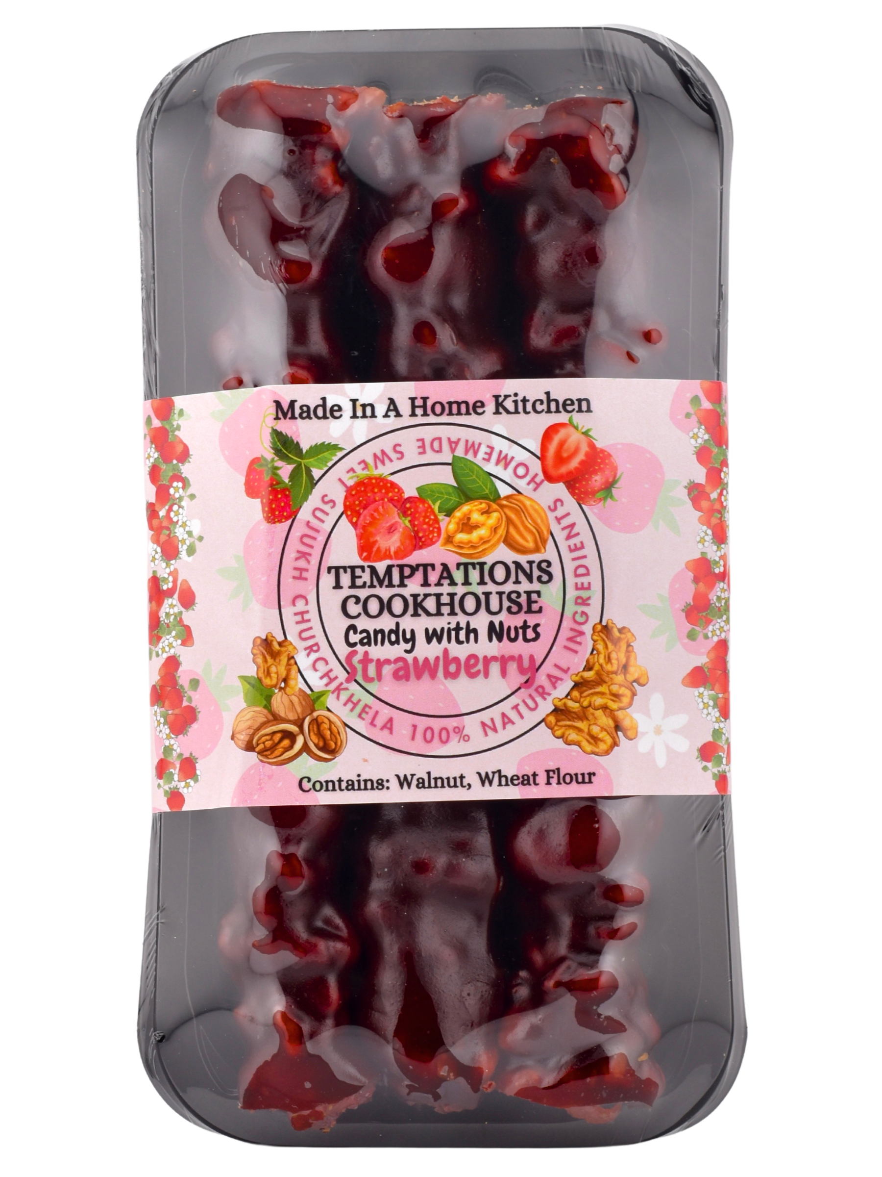 Strawberry – Sweet Sujukh with a Juicy Twist

This one’s for the fruit lovers and the curious snackers alike. Our Strawberry Sweet Sujukh features whole dried strawberry pieces hand-strung with walnuts, dipped in grape molasses and a touch of strawberry syrup for an extra juicy finish.

It’s chewy, fruity, and slightly tangy — like a fruit roll-up, but with centuries of tradition behind it.

💬 Imagine strawberry jam, trail mix, and Churchkhela had a beautiful love child.

Perfect for dessert platters, midd